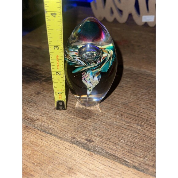 Hand Blown Glass Oval Multi Color Flower Paper Weight Centre PWK - Picture 5 of 5